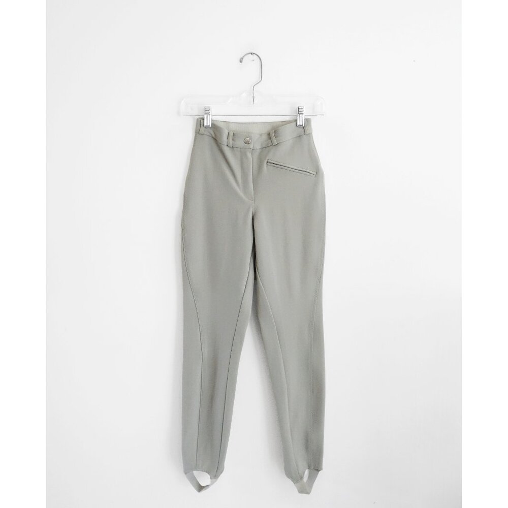 Vtg 80s DKNY Donna Karan New York Green Beige Nylon Rayon Stirrup Pants size 2